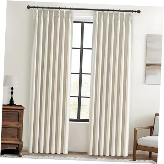 Cream Pleat Blackout Curtains 84 Inch Length 40"W x 84"L (Pack of 2) Warmcream
