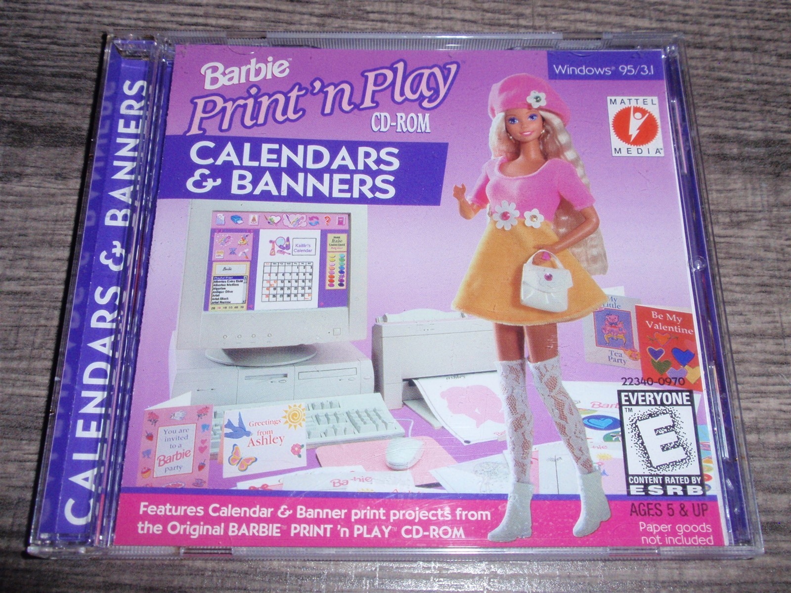 Barbie Print 'n Play Calendars & Banners PC CD-ROM Mattel 1996 for Windows95/3.1