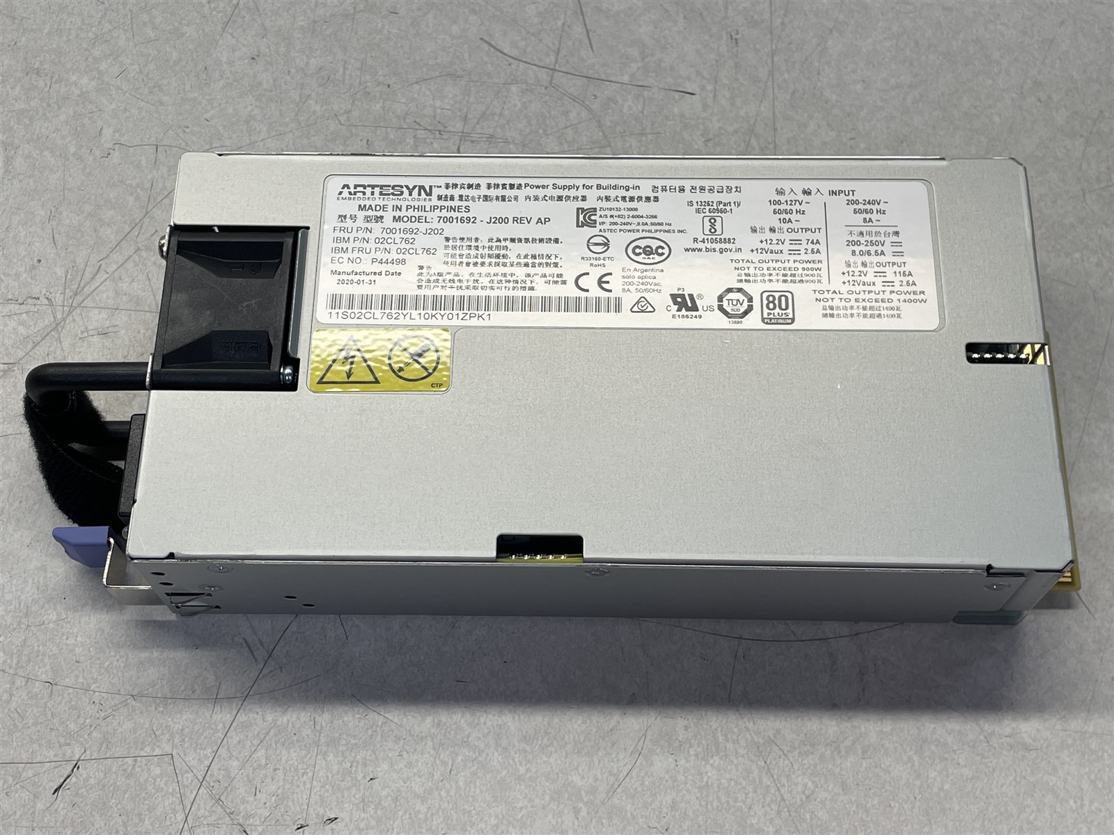 ARTESYN 7001692-J200 80+PLATINUM 1400W POWER SUPPLY 02CL752