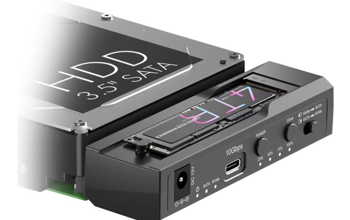 M.2 NVMe/SATA & 2.5”/3.5” Hard Drive Cloner Docking Staion, ICY BOX 10Gbps NVMe