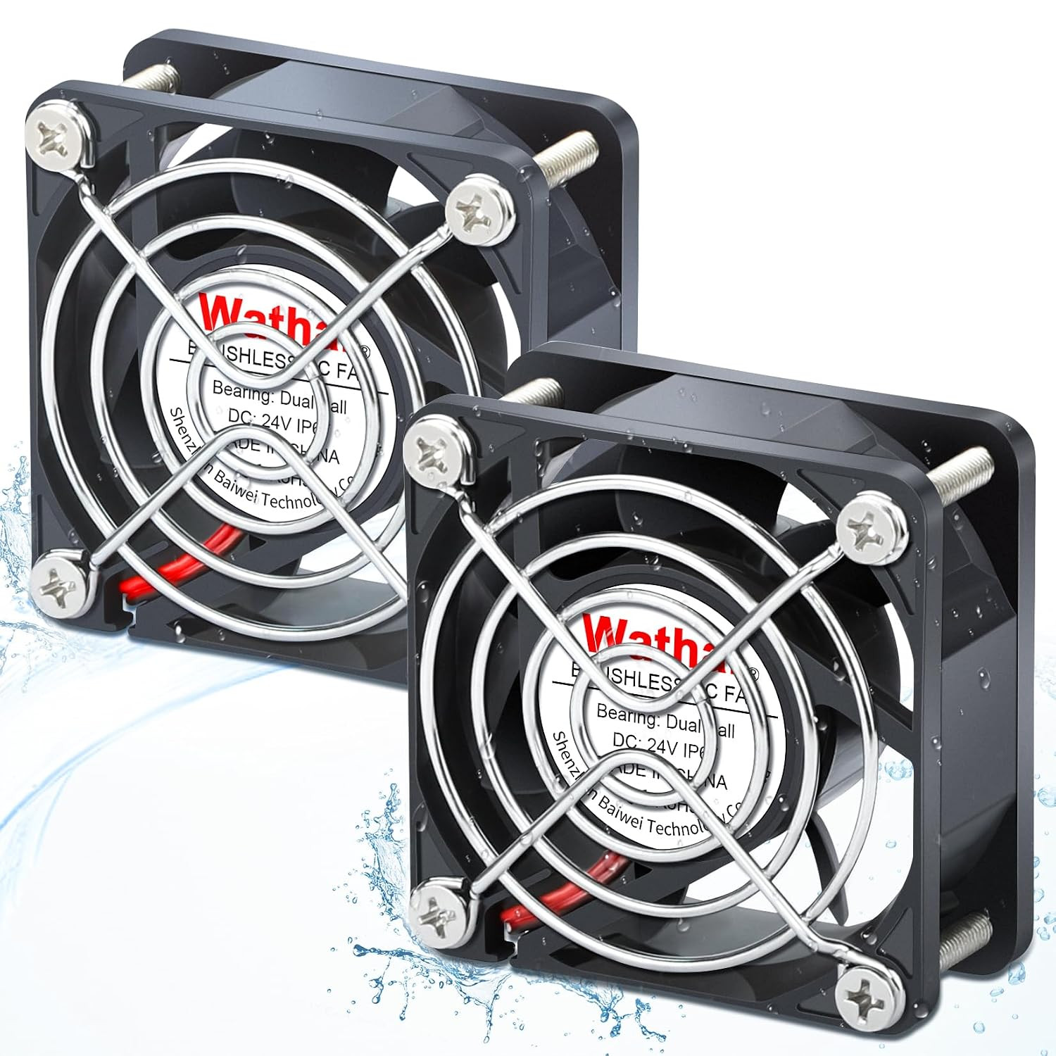 2 Pcs  IP67 60Mm X 25Mm 24V DC Waterproof Cooling Fan Dual Ball 2 Pin