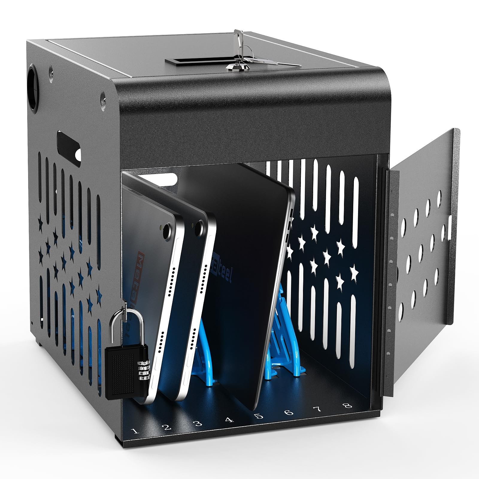 Secure Tablet Charging Station Lock Box 8 Slots Fits 14 Devices