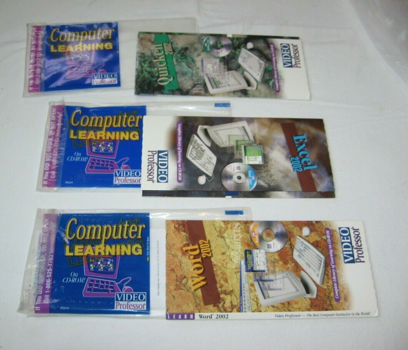 Vintage COMPUTER LEARNING VIDEO PROFESSOR CD-ROM Lot WORD QUICKEN EXCEL PC CIB