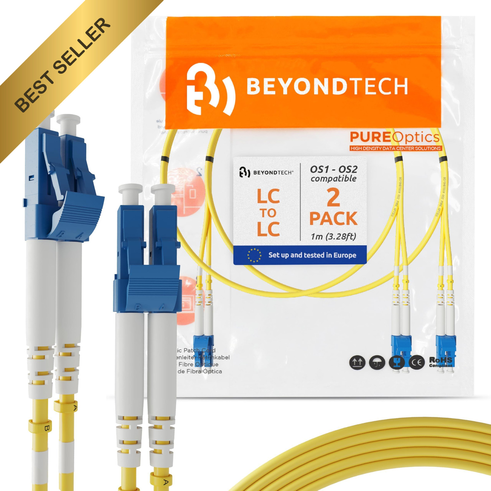 LC to LC Fiber Patch Cable 1m 3.28ft 2 Pack UPC Single Mode Duplex OS1 OS2