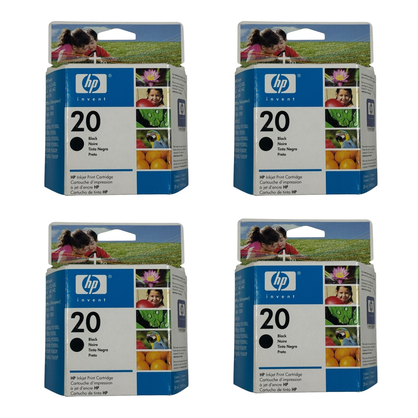 New Lot Of 4 Genuine HP 20 Black Ink Cartridge C6614D, Deskjet 610 EXP 03/2008