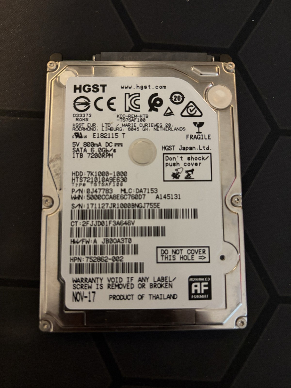 HGST 1TB 7200RPM 2.5" SATA HDD