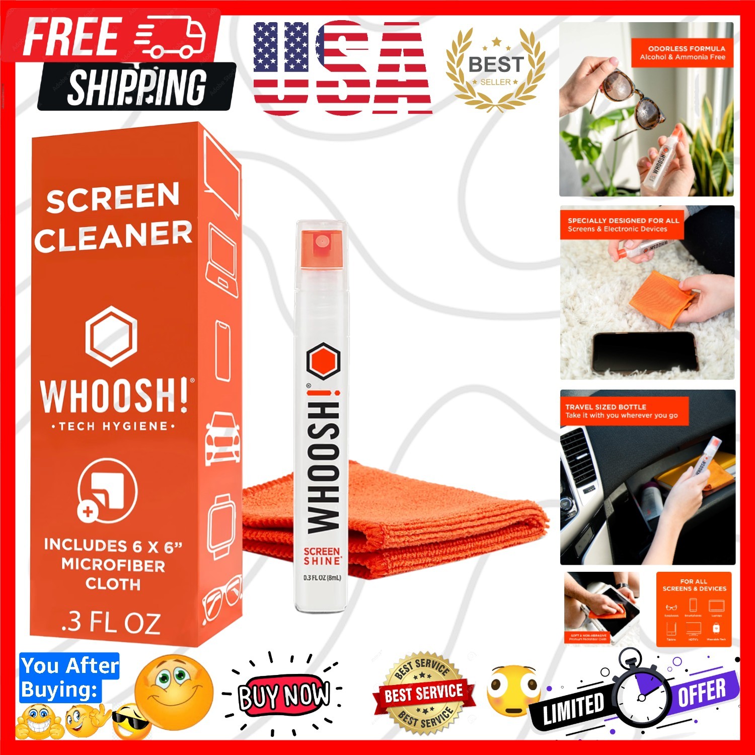 Screen Shine Pocket – Screen Cleaner Spray & Wipe, 0.3 fl oz