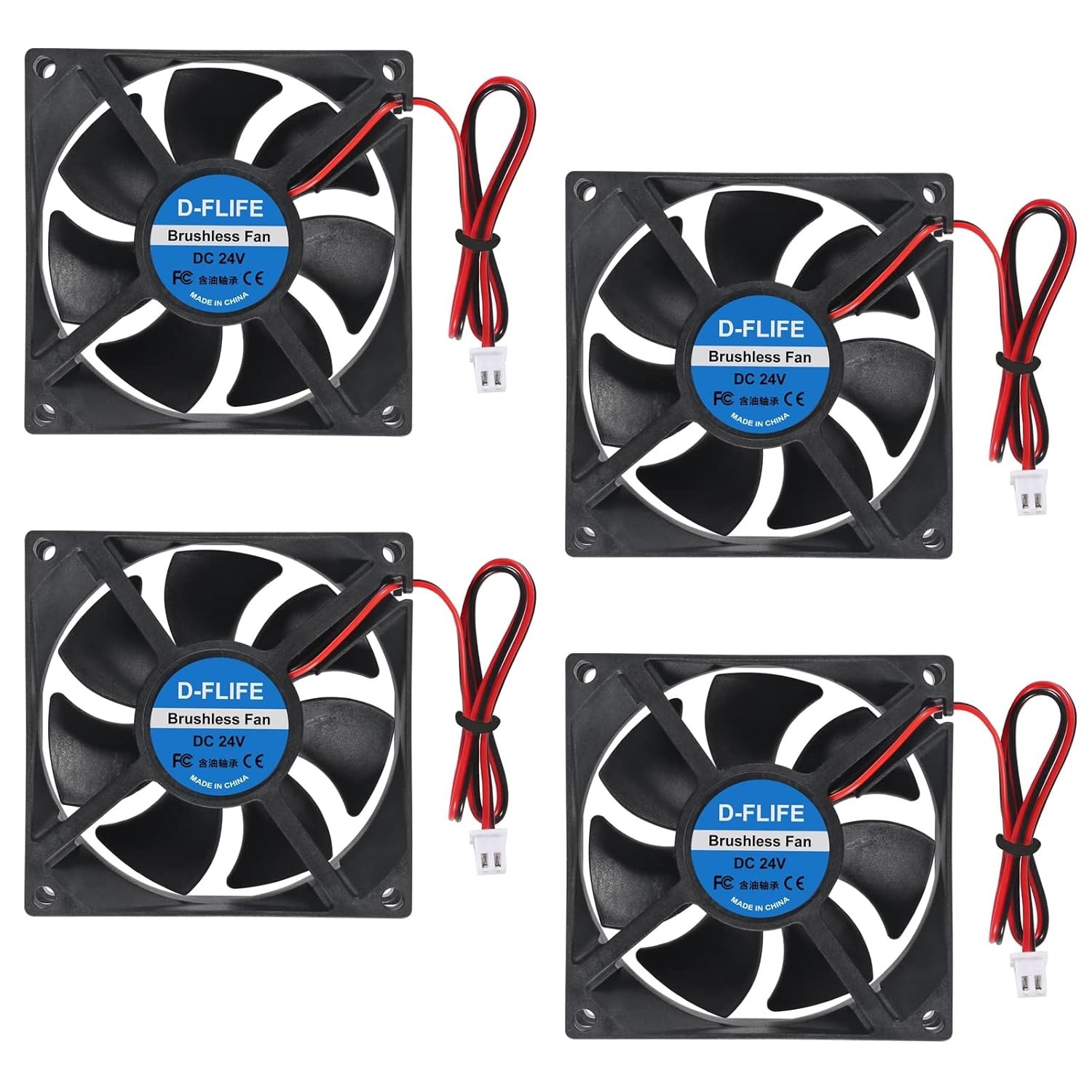 4Pcs 8025 Cooling Fan 80X80X25Mm DC 24V Cooler Brushless Fan 80Mm Fan XH2.54 2Pi
