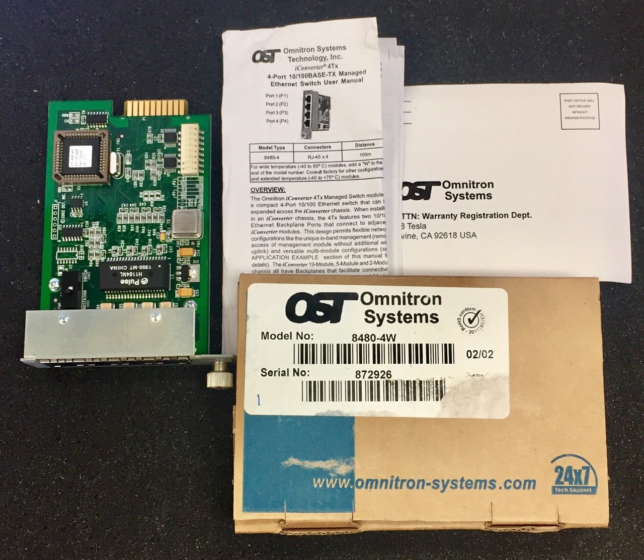 OST 8480-4w   4Tx Fast Ethernet Managed Switching   Omnitron Systems NEW