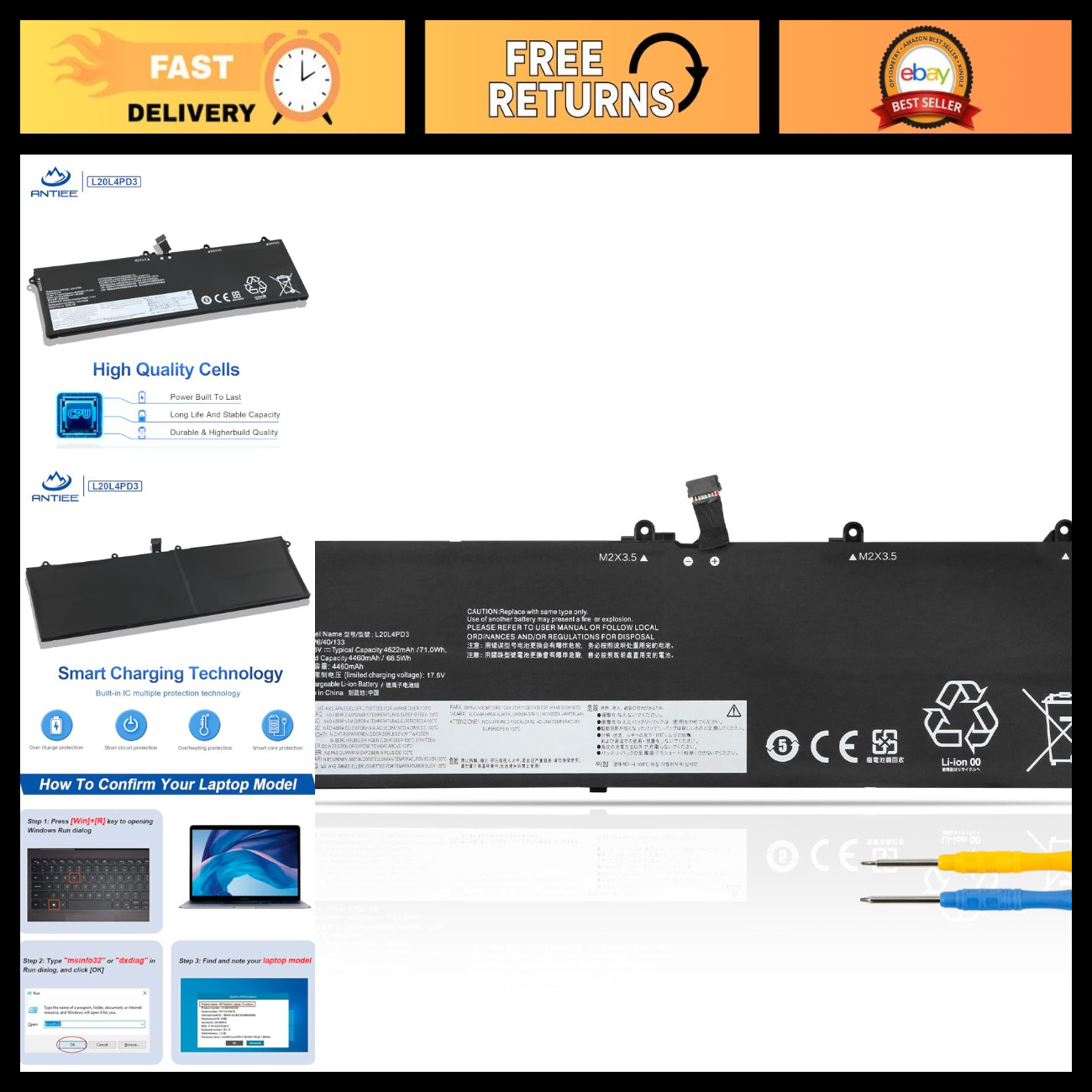 High-Capacity 71WH Laptop Battery for Lenovo Legion S7-15ACH6, L20M4PD3, L20L4PD