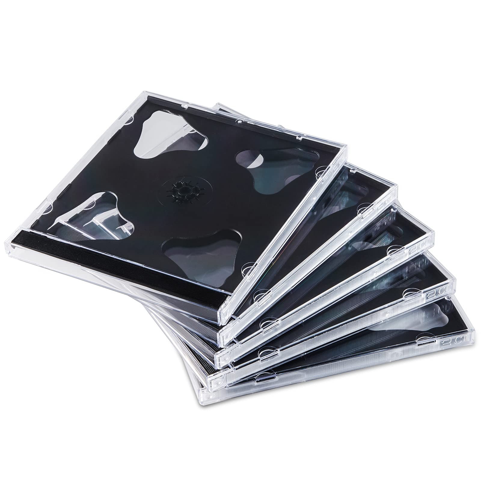 10.4 mm Standard Double (2 Discs Capacity) Clear CD Jewel Case with Black Tra...