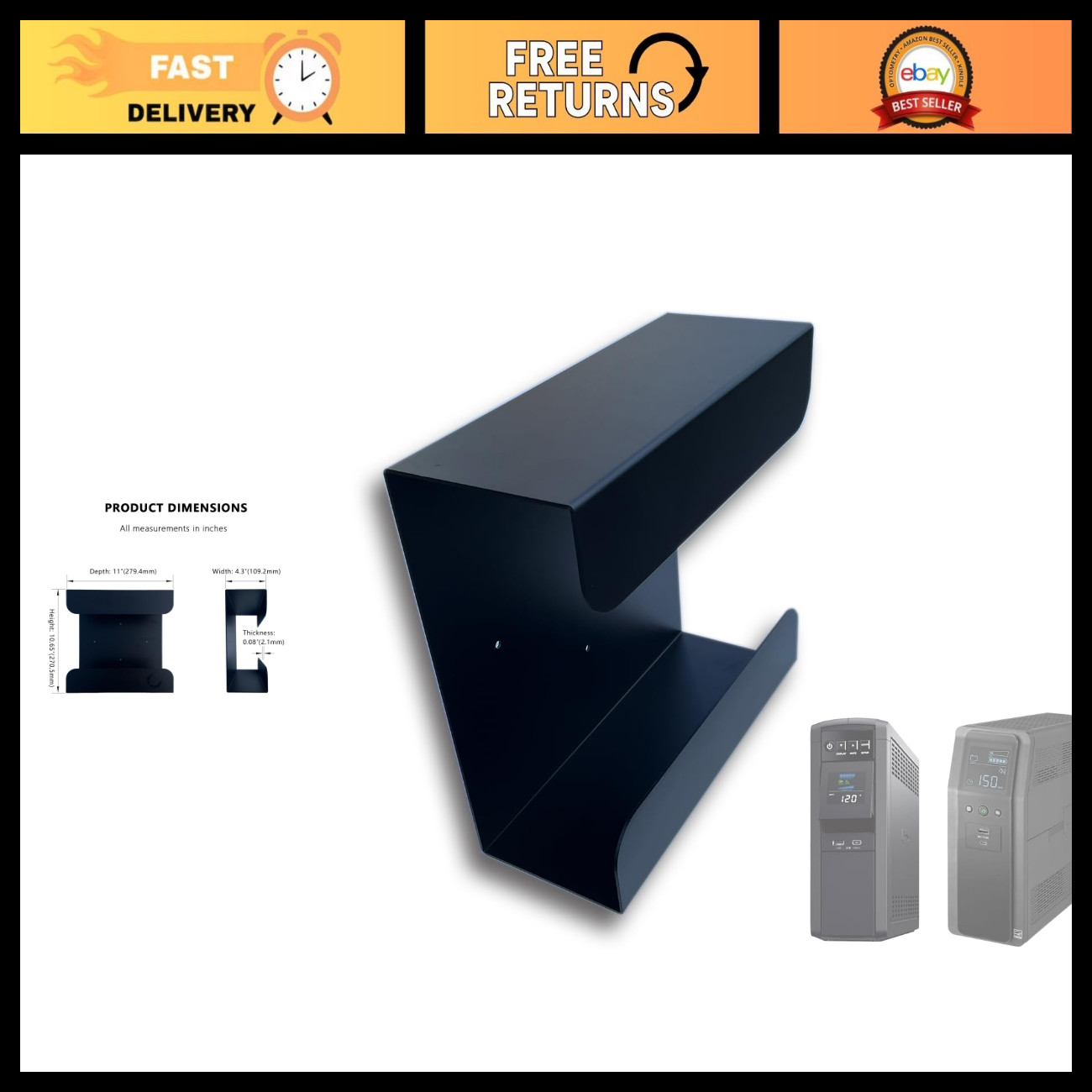 Heavy Duty UPS Wall Mount Bracket | Single Mount for APC & CyberPower | Space-Sa