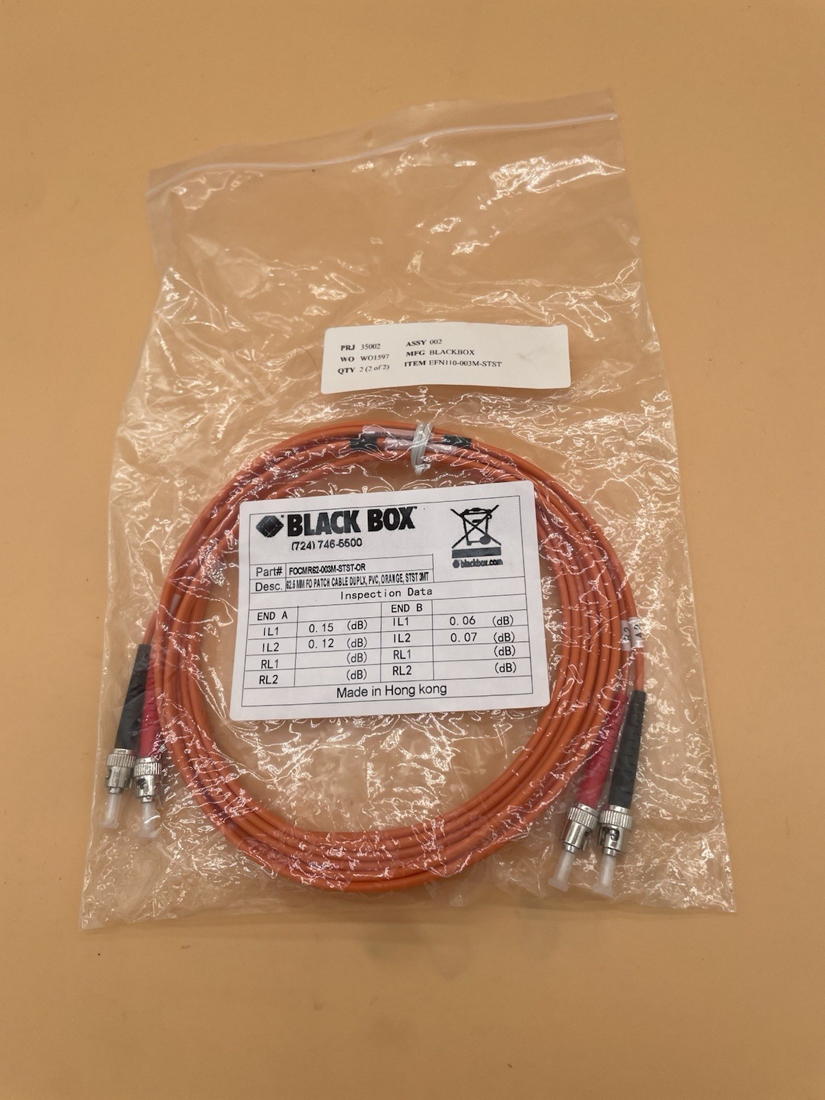 Black Box Fiber Optic Patch Cable FOCMR10-015M-STLC-OR, OM3 50 UM, STLC 15MT ✅