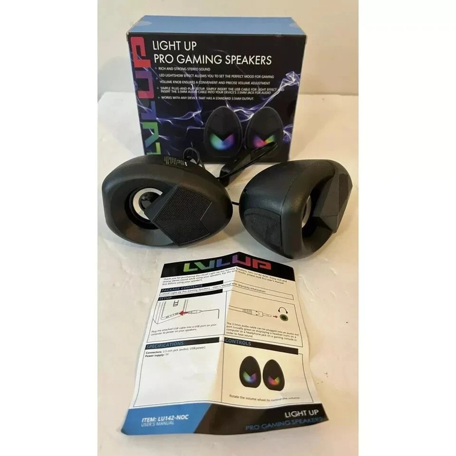 LVLUP LU142-NOC Pro Gaming Speakers Light Up RGB NEW Open Box