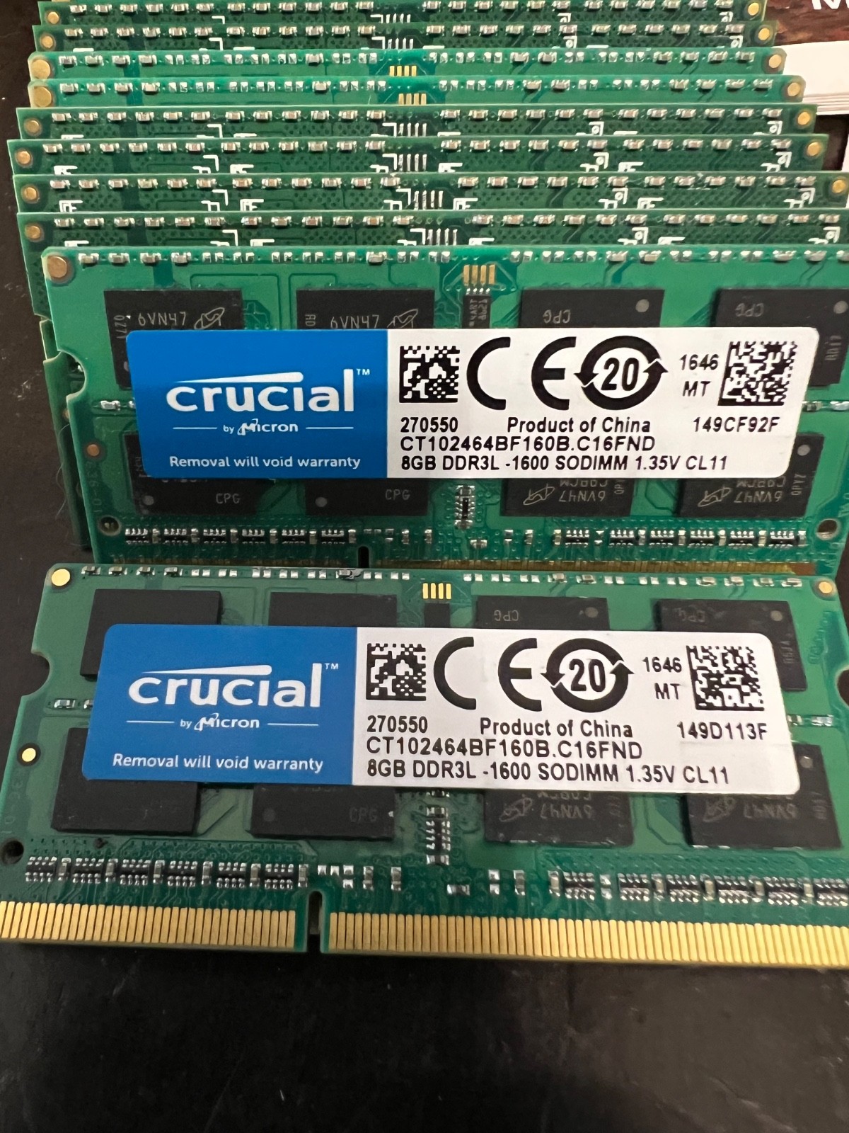 LOT OF 65 8GB DDR3 PC3L 12800S Laptop RAM Crucial Micron Brand