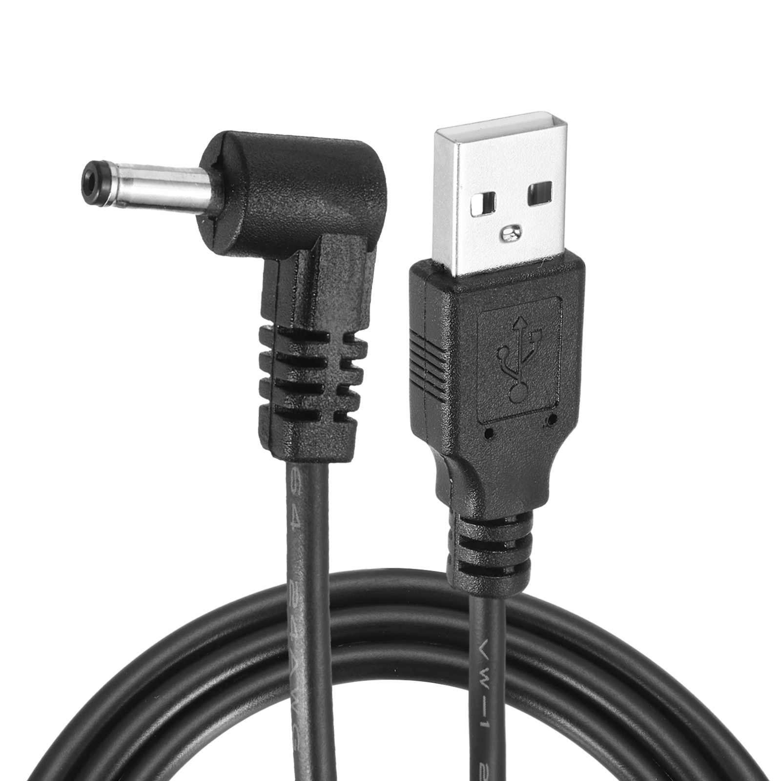 2Pcs 3.3ft USB A Type 3.5 x 1.35mm L-Shaped Head Power Connector Black