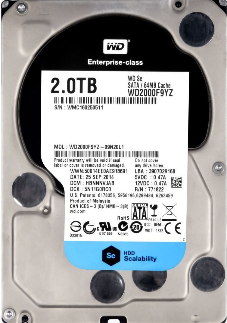 HARD DRIVE WD Se DATACENTER WD2000F9YZ 2TB 7200RPM 64MB SATA III 6G 3.5" inch