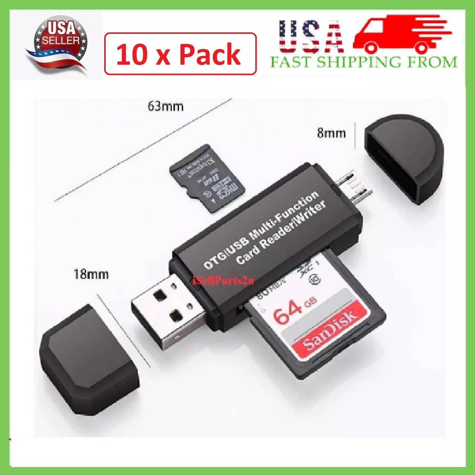 10 x Micro USB OTG to USB 2.0 Adapter SD/Micro SD Card Reader Standard USB Male