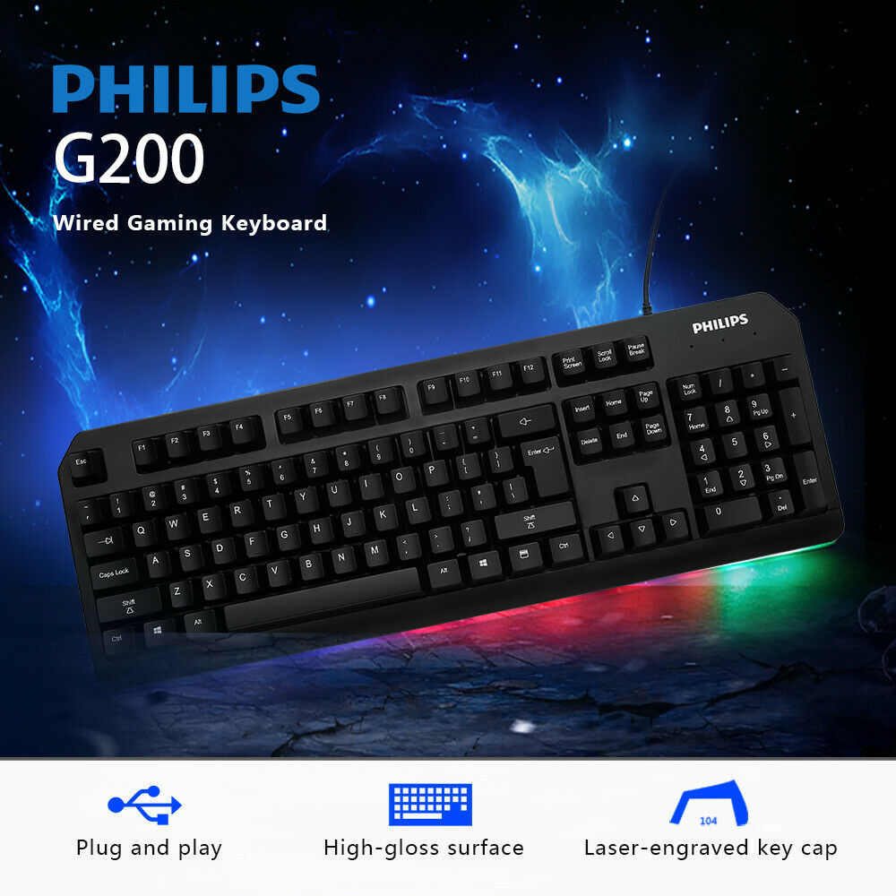 Philips Wired Gaming Keyboard & Mouse USB 2.0 Set For Desktop PC Laptop Gamer