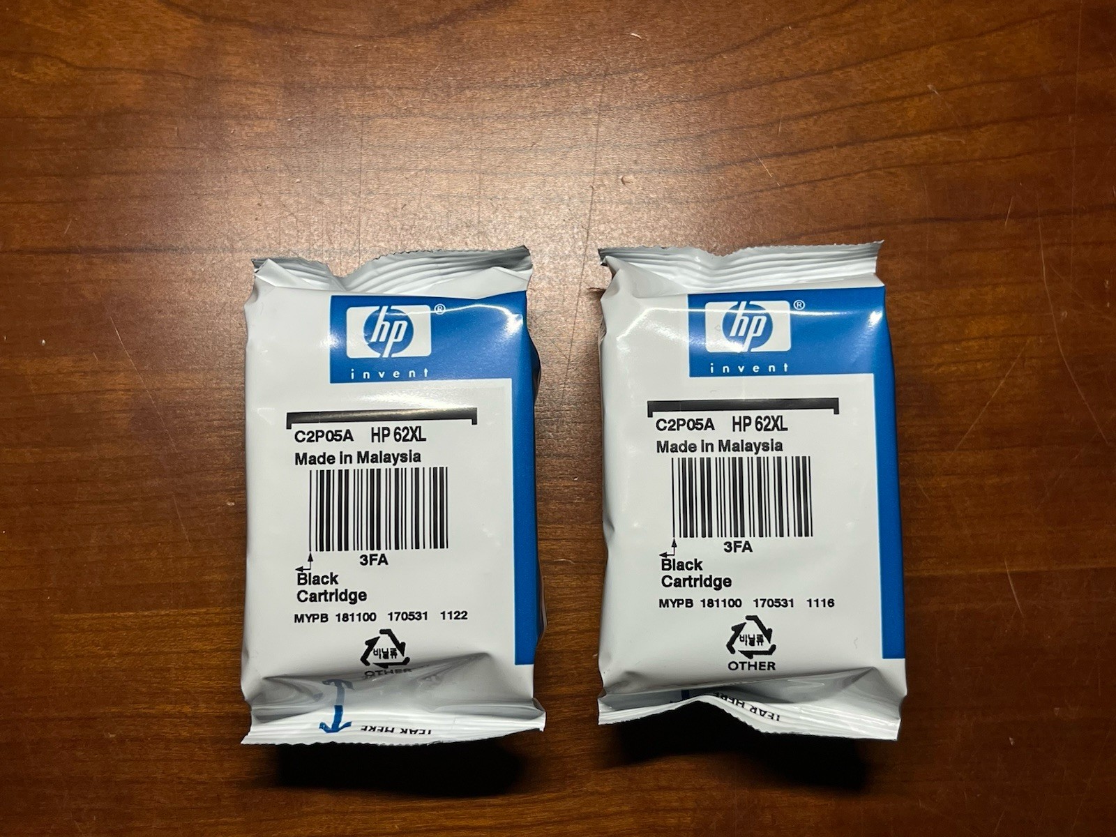 HP 62XL Black Genuine/Original Inkjet Ink Cartridge C2P05A 2 Pack Exp 2019