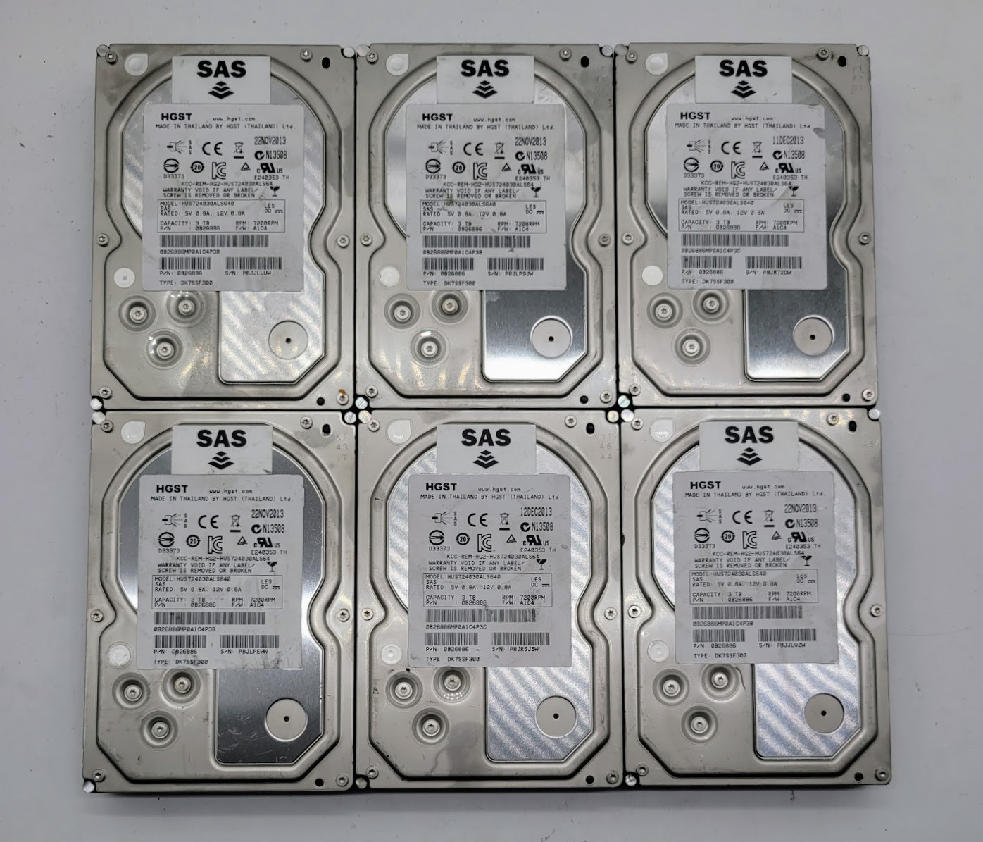 SAS-Lot of 6 HGST HUS724030ALS640 3TB 7.2K SAS 3.5" HDD Hard Drive