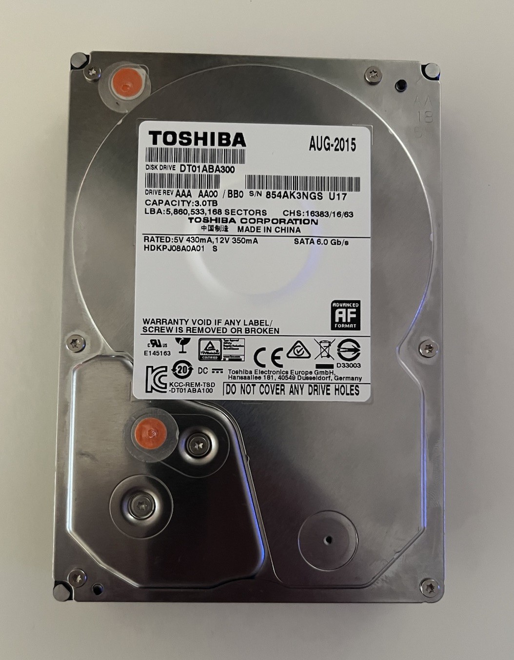 Toshiba Hard Drive DT01ACA300 3TB HDD *For Parts*