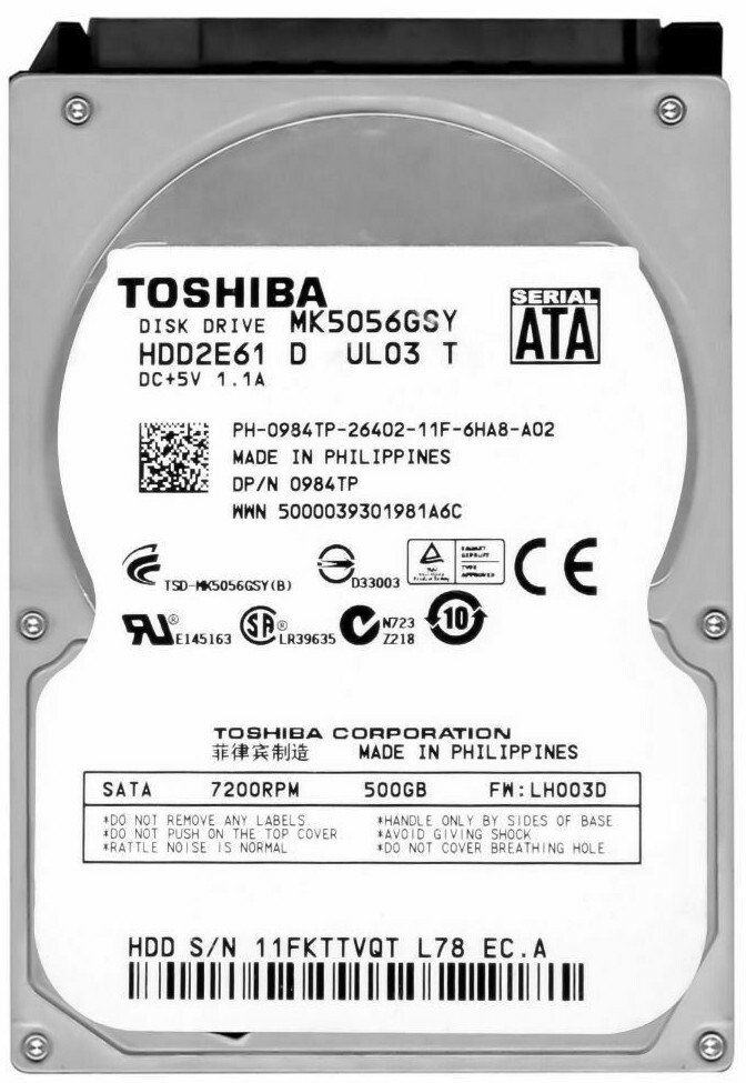 HARD DRIVE TOSHIBA MK5056GSY 500GB 7200RPM 16MB SATA II 2.5''