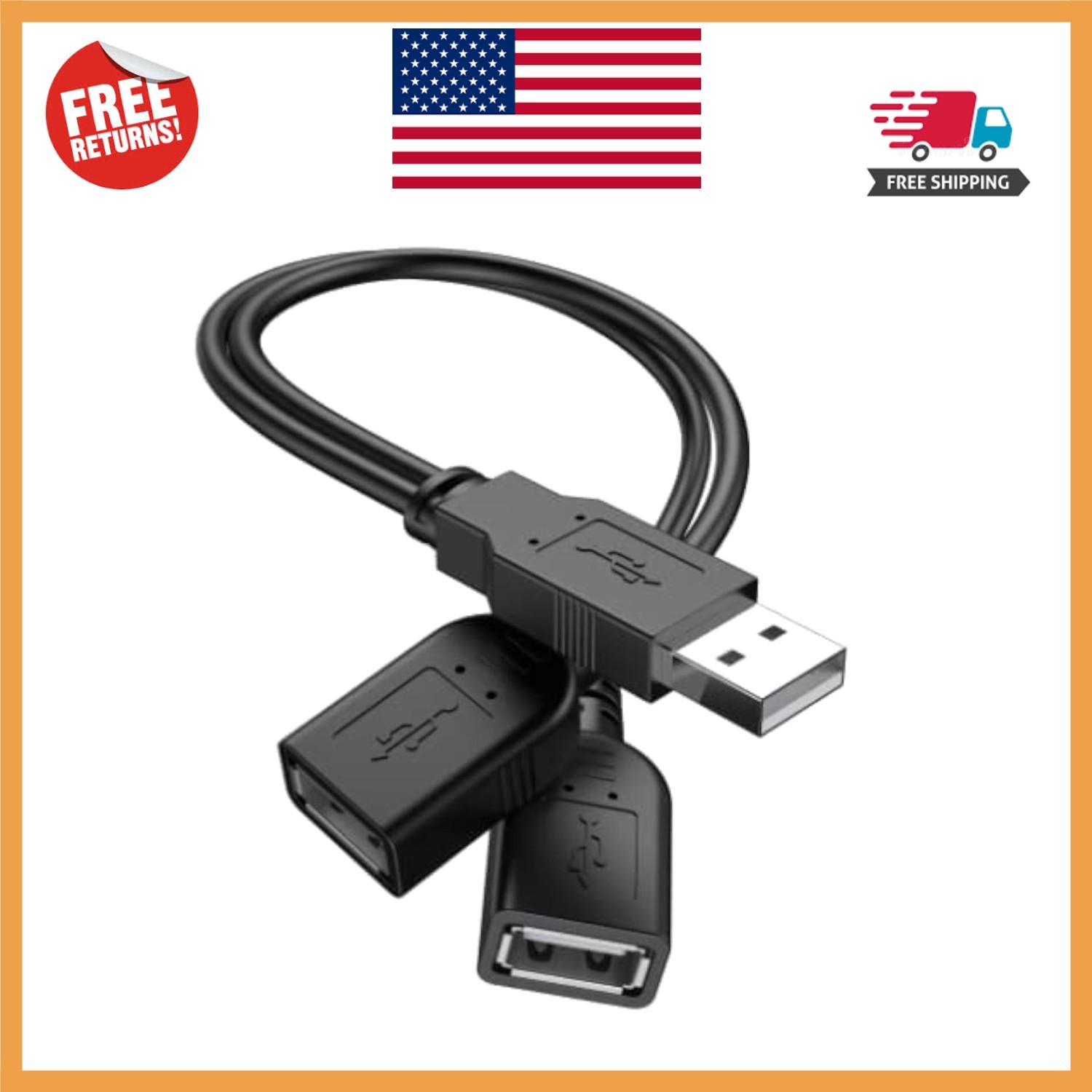 Compact Black USB Y Splitter Hub, 30cm - Convenient Dual Connection Adapter