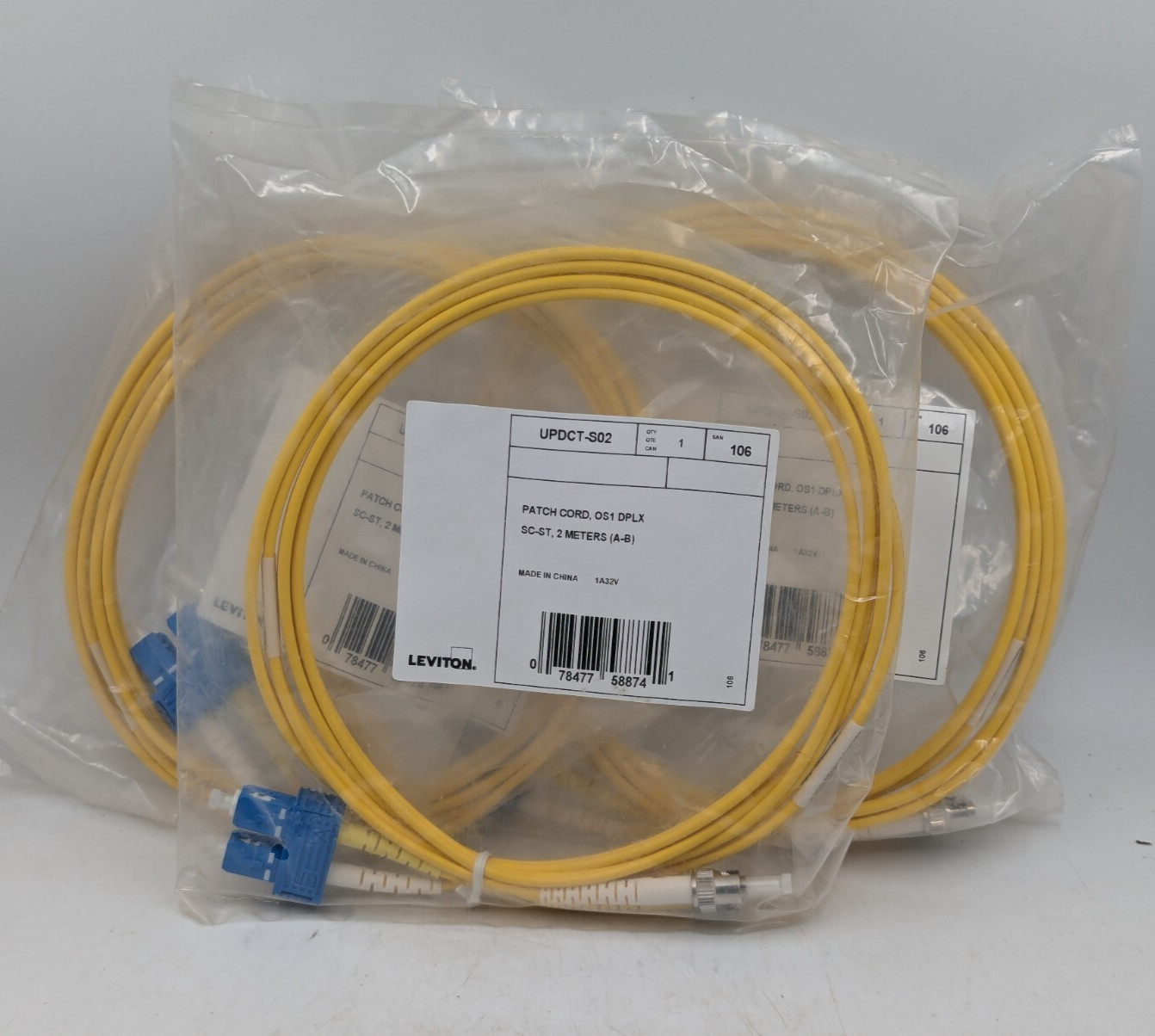 Fiber Optic Multimode Duplex Patch Cord SC-ST Cable 2 Meters, AB New Lot of 3