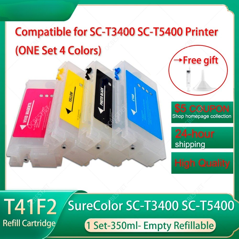 350ML 4pc/set T41F2-T41F5 Empty Refill Cartridge For Epson SureColor T3400 T5400