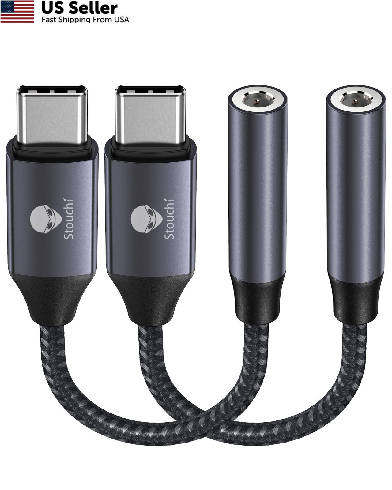 Stouchi USB C to 3.5mm Audio Adapter (2 Packs) Type C 0.38ft*2, Light Grey 
