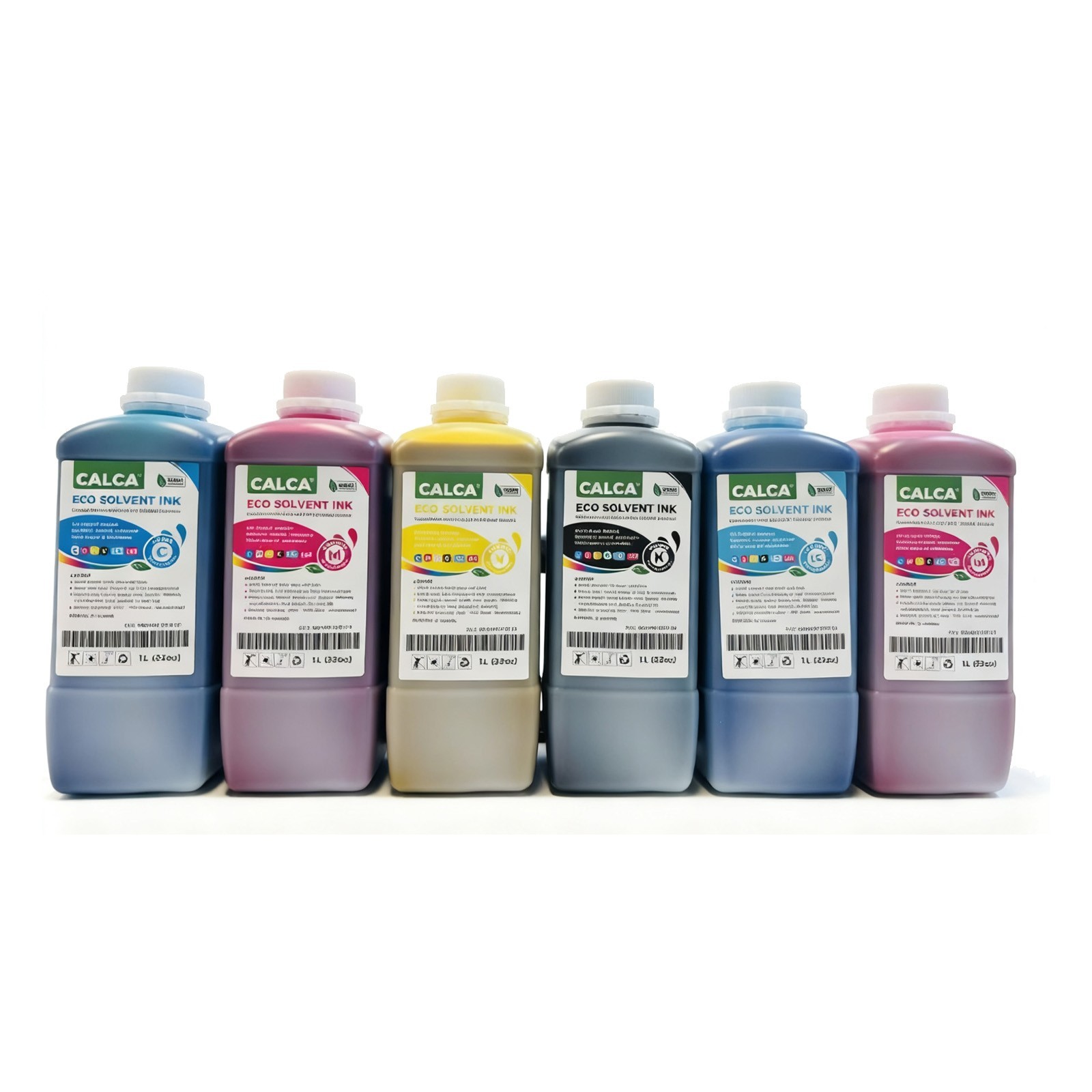 US Stock 1L Calca Compatible ECO Solvent Ink CMYKLCLM Color Options for Roland