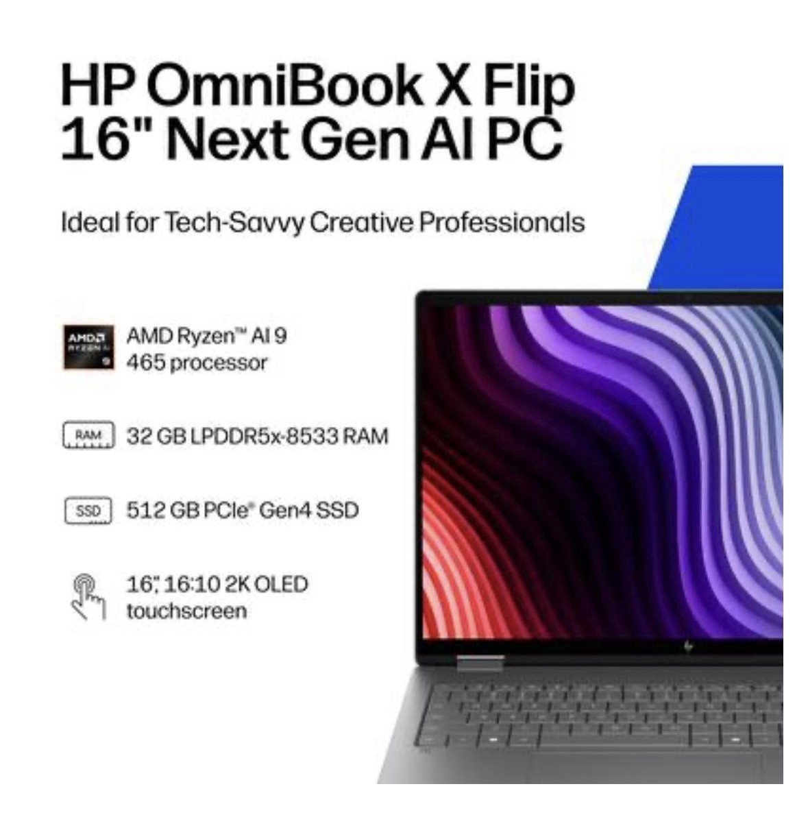 NEW SEALED HP OmniBook X Flip 16" OLED Ryzen AI 9 465 32GB 512GB 16-CC0033DX