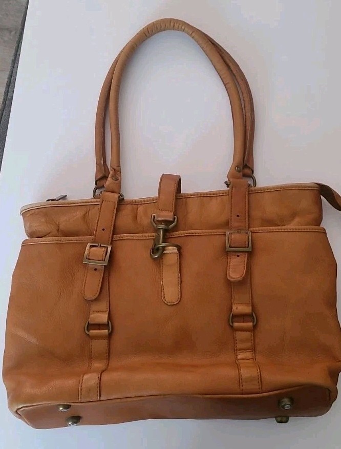 Vintage Soft Leather BriefcaseLlaptop Bag With Zipper Closure Pockets 11x17  