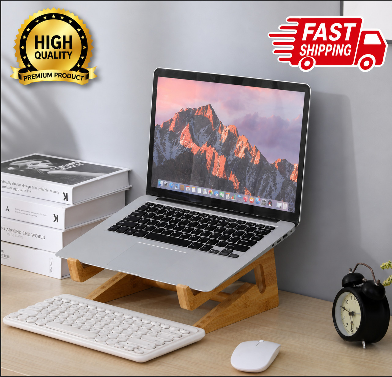 Bamboo Vertical Laptop Stand Wooden Desk Holder Dock Organizer for MacBook PC