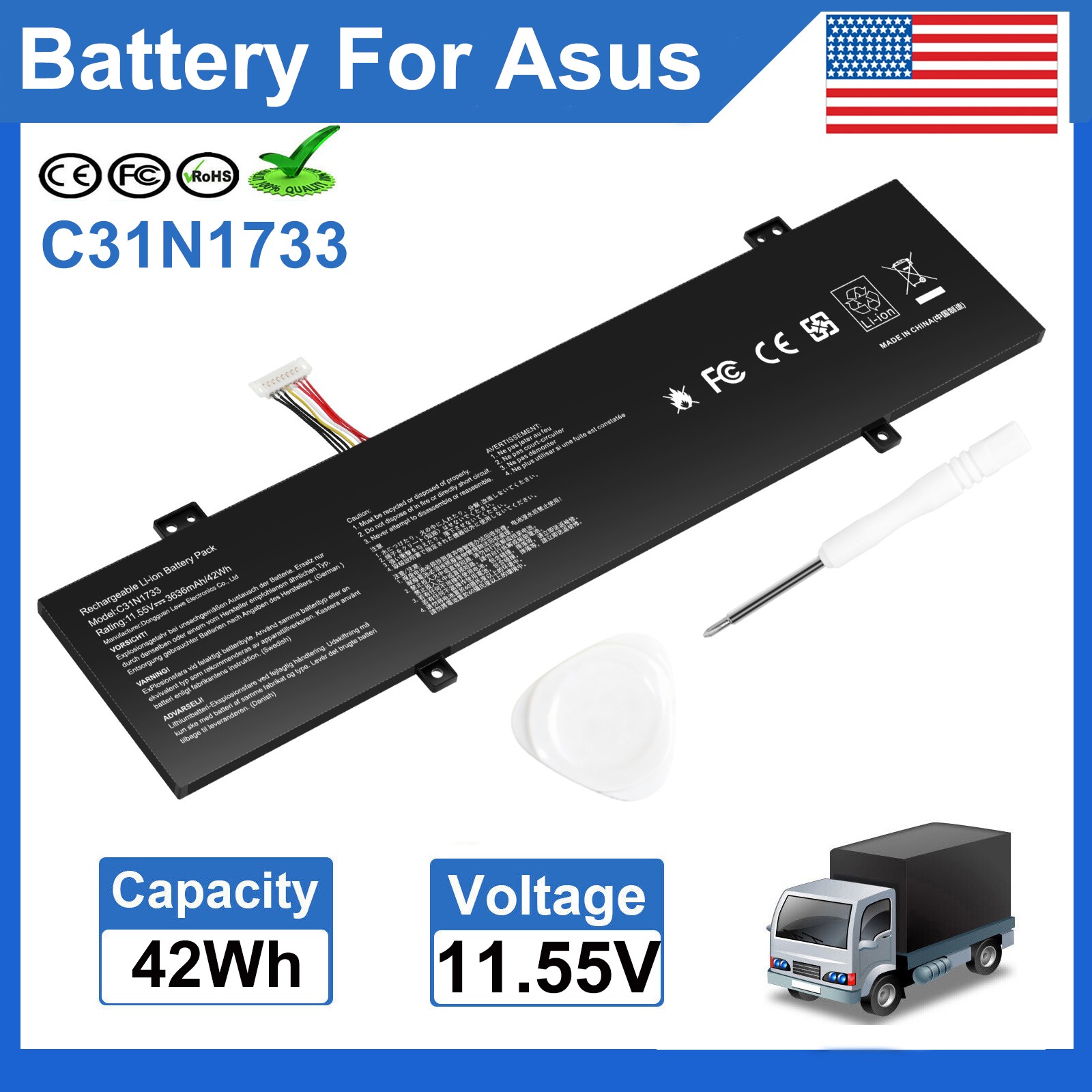 ✅C31N1733 Battery for Asus VivoBook Flip 14 TP412UA TP412FA 0B200-02970000 42Wh