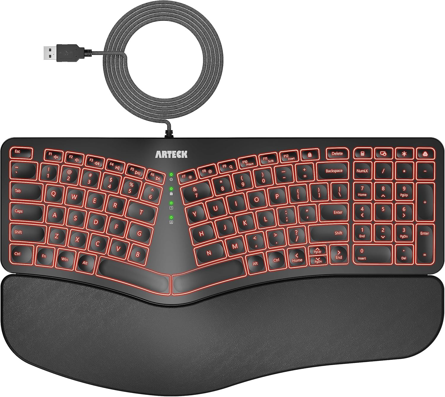 Split Ergonomic Keyboard with Palm Rest, USB Wired Backlit Keyboard