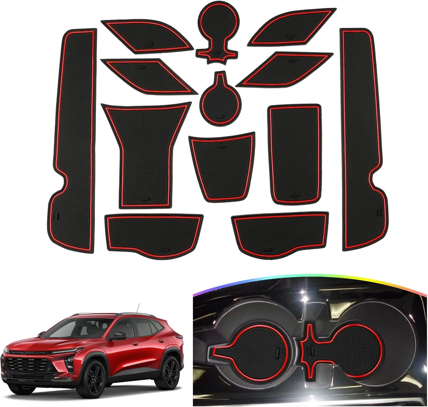 14Pcs Red Door Slot Mat Liner For 2024 2025 2026 Chevy Trax Interior Accessories