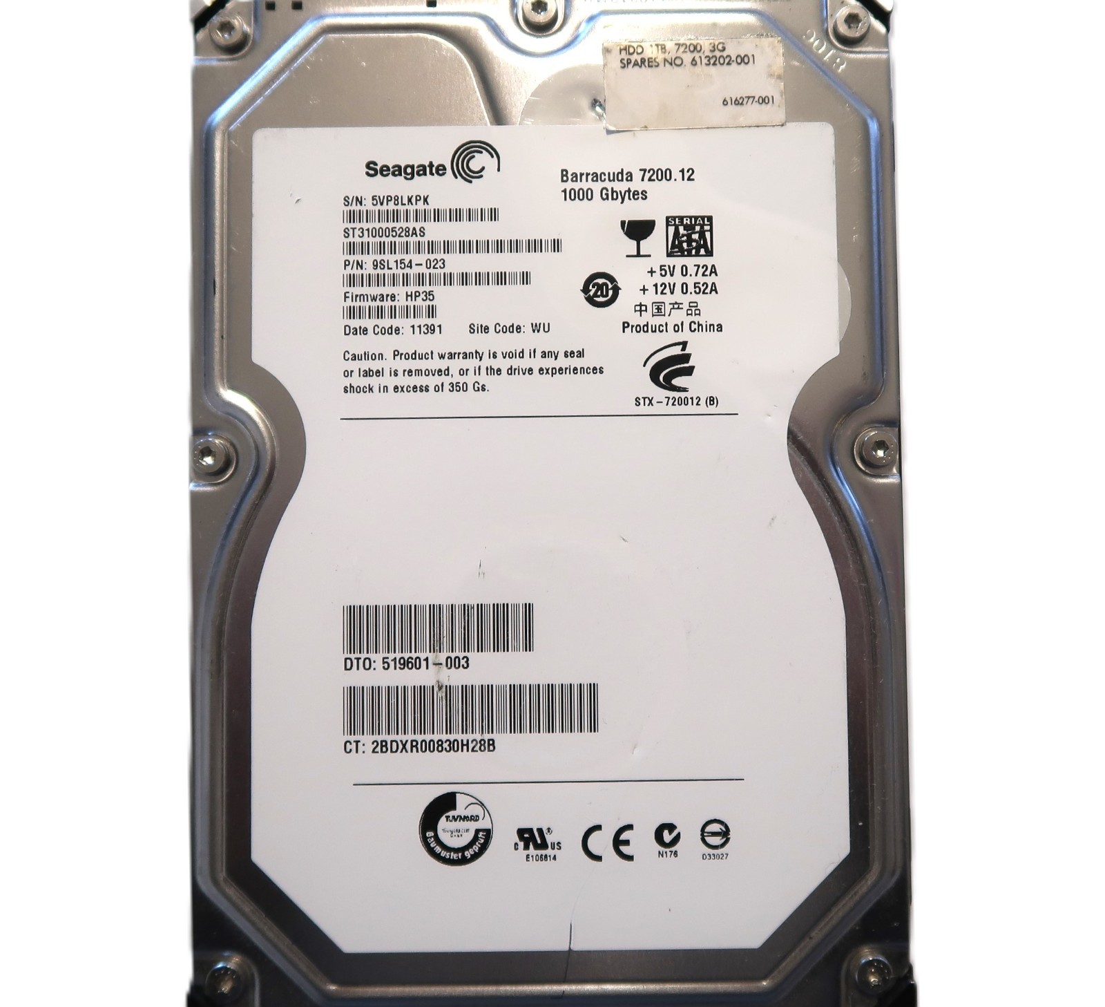 Seagate ST31000528AS 9SL154-023 HP35 (5VP) WU China 3.5" 1TB Sata HDD MAR/2011