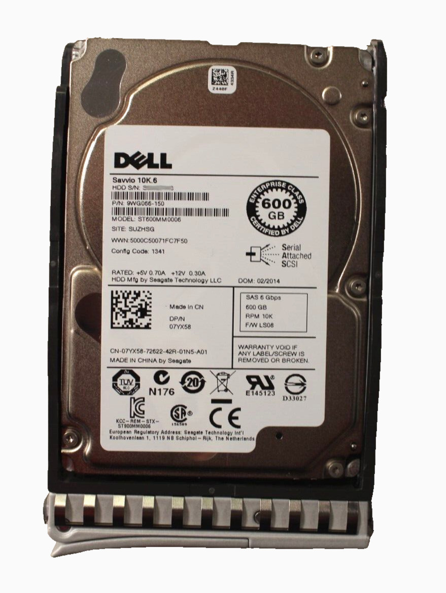 Dell 600GB ST600MM0006 10K 6Gbps 2.5" 7YX58 SAS HDD w/ Cisco M5 caddy