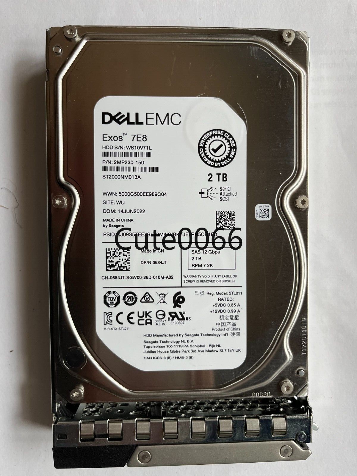 684JT 0684JT DELL EMC 2TB 7.2K SAS 3.5" 12Gb/s HDD Hard Drive 14/15/16G KIT