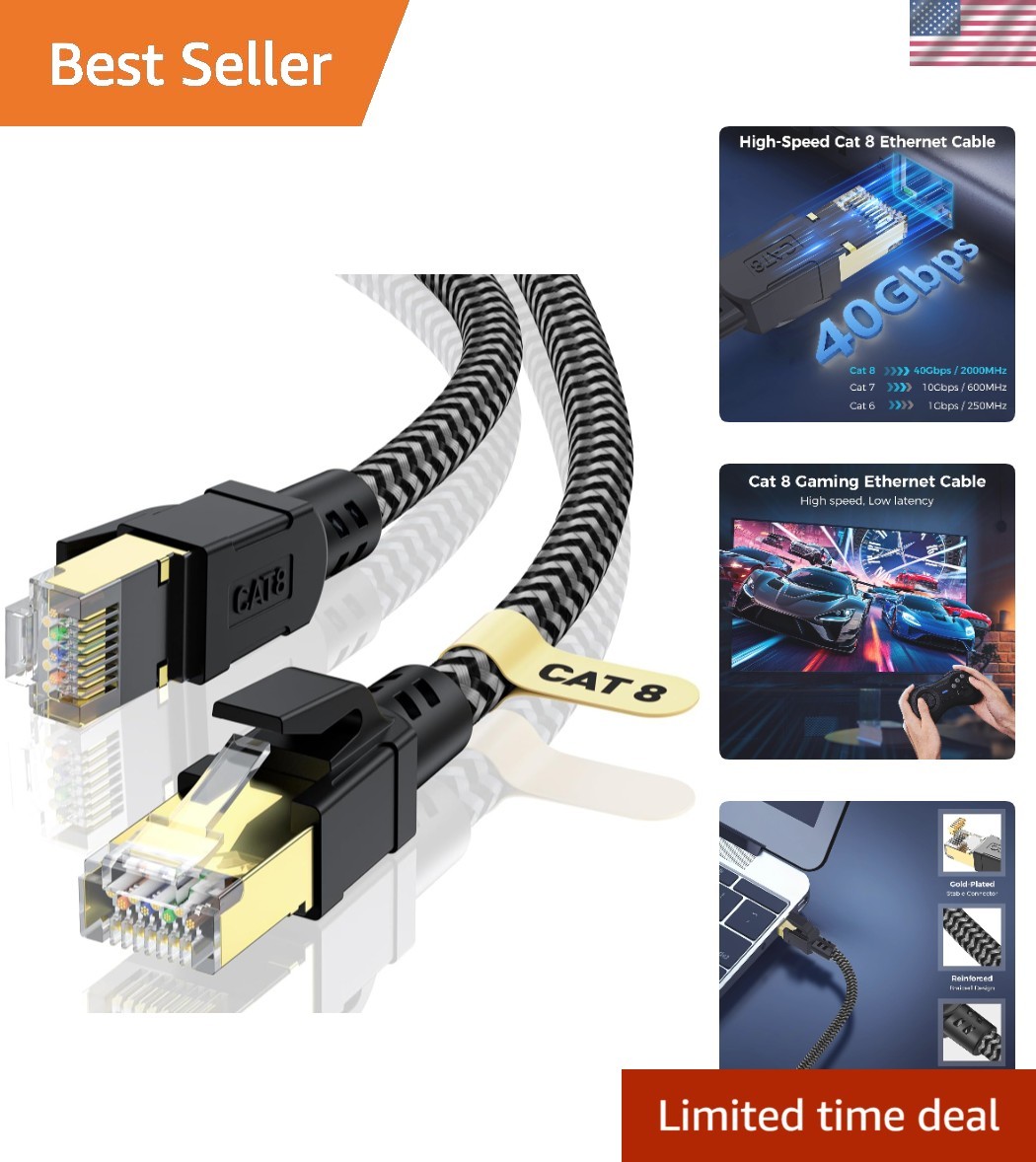 High-Speed Cat 8 Ethernet Cable 12FT - 40Gbps Data Transfer & Double Shielding