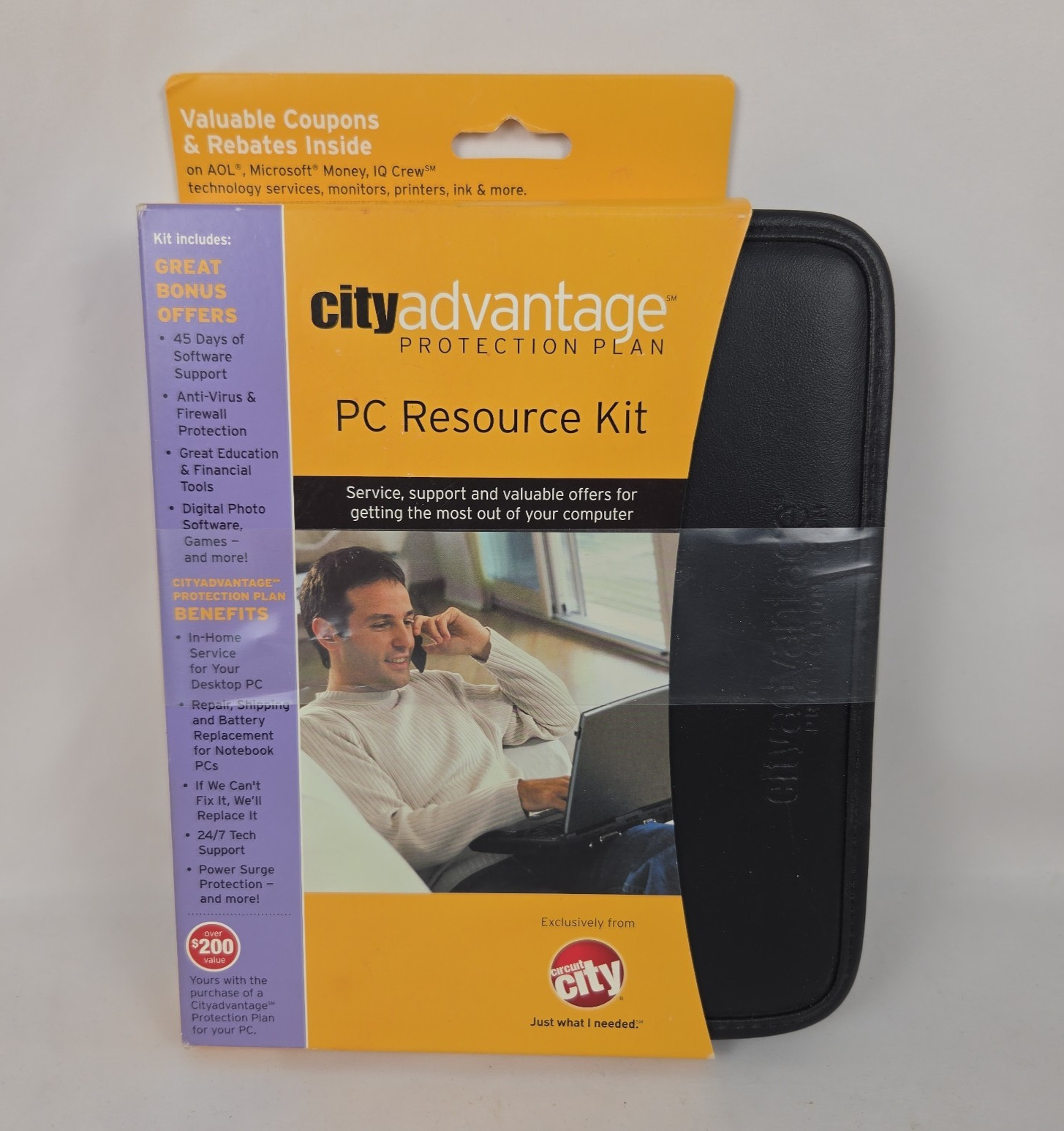 Circuit City Advantage Protection Plan PC Resource Kit Faux Leather Zip Case NOS