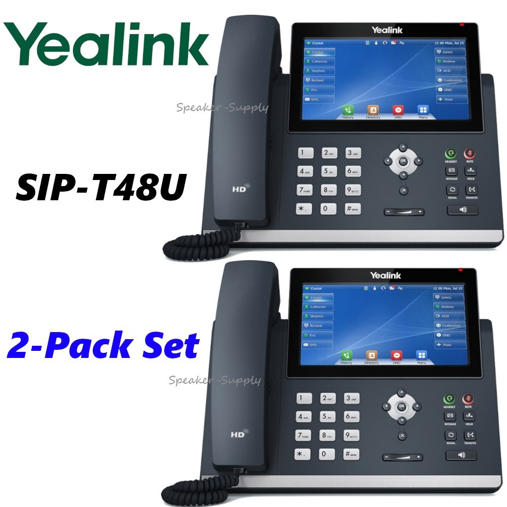 2 Yealink SIP-T48U Executive Desk IP Phone 7" Touch Screen Bundle Lot