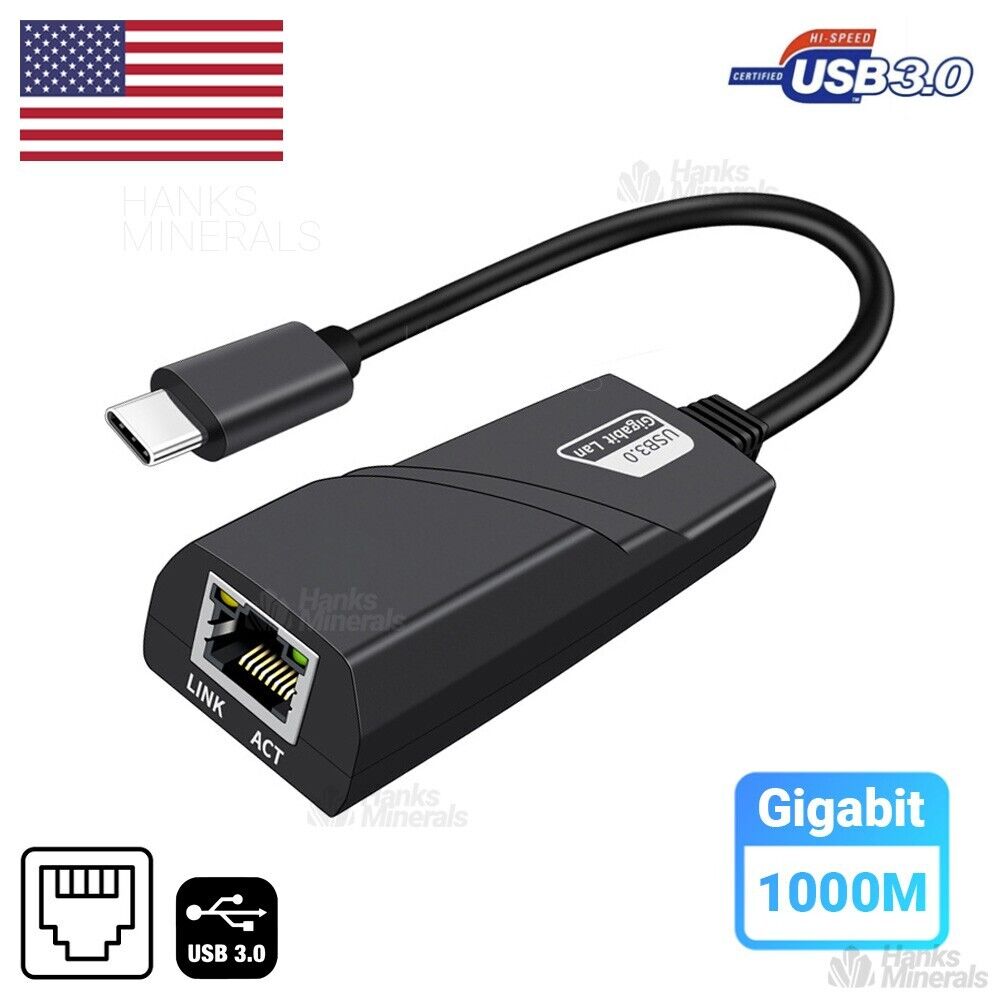Type-C USB 3.0 Gigabit Ethernet LAN RJ45 1000Mbps Network Adapter For PC Mac