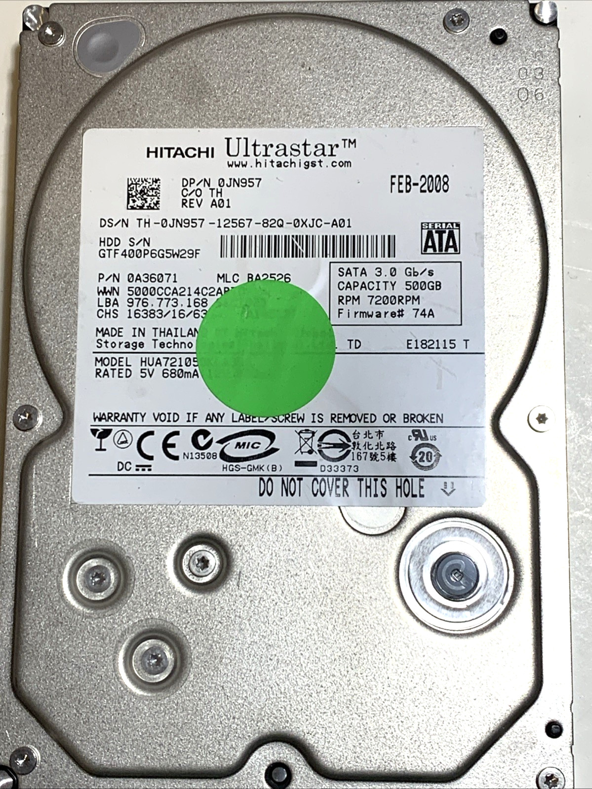 HUA721050KLA330 500GB  hitachi 7200RPM 3.5" HDD 0a35000 hard drive desktop