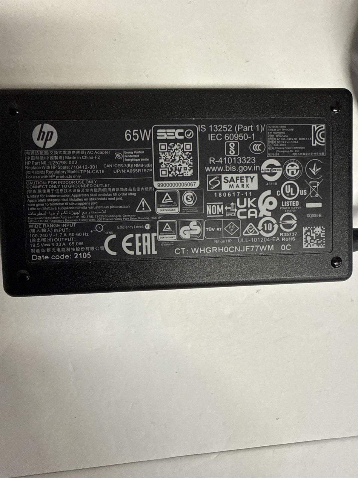 LOT OF 5 GENUINE HP 65W AC ADAPTER 19.5V  3.33A Blue Tip