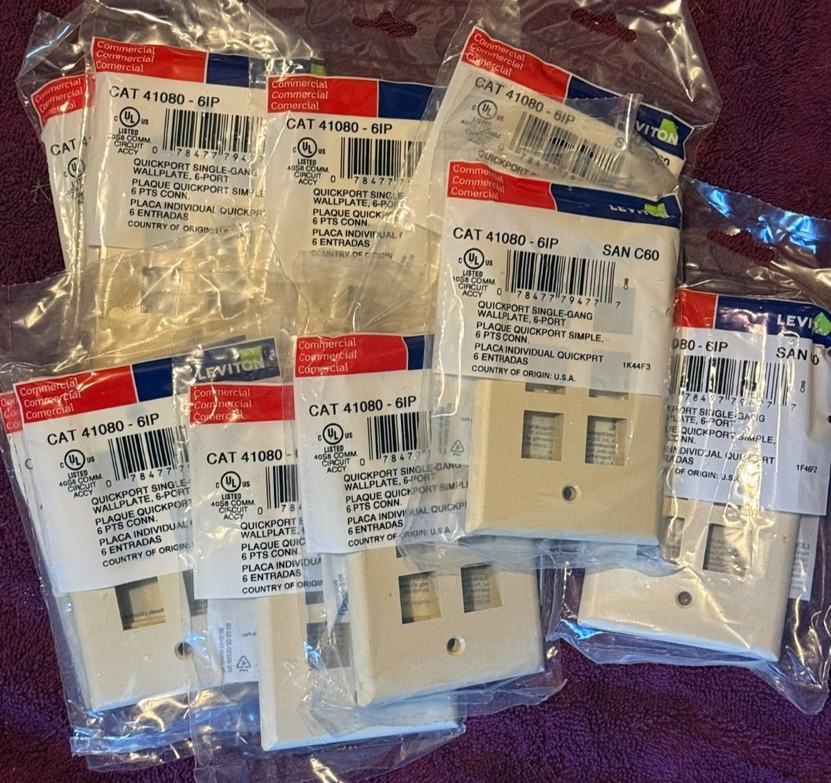 (LOT OF 10) NEW LEVITON 41080-6AP Single-Gang Wallplate 6-Ports Ivory w/screws