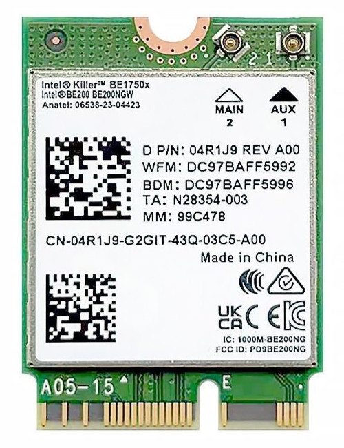 Intel Killer BE1750x WiFi7 Adapter Card M.2: PCIe Tri-band 5.8Gbps Bluetooth 5.4