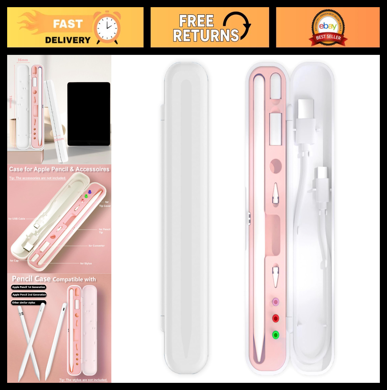 Stylish Pencil Case for Apple Pencil & iPad Stylus - Storage & Carrying (Pink)